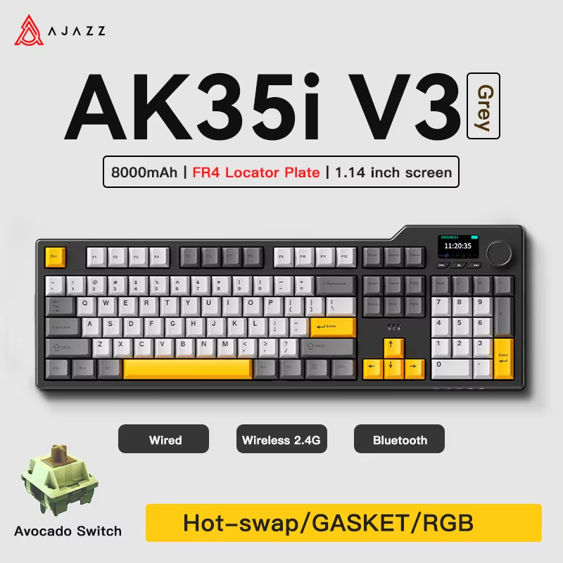 Gaming Keyboard Blue Switches - Ajazz AK35I V3/V4 MAX トライモード有線Bluetoothワイヤレスゲーミングキーボード ガスケットマウント