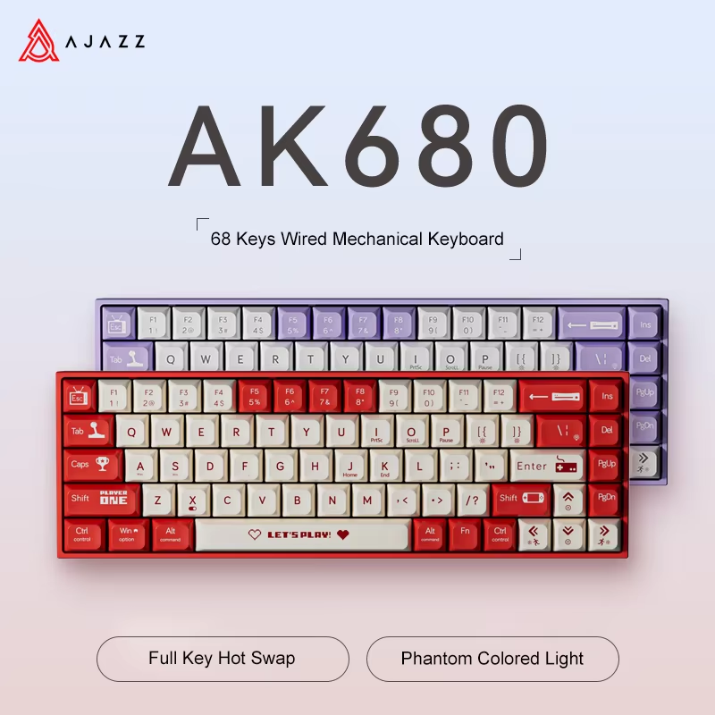 Gaming Keyboard Mini Mechanical - AJAZZ AK680 65%有線ゲーミングメカニカルキーボード ホットスワップミニキーボード カスタムキーキャップ ガスケット式