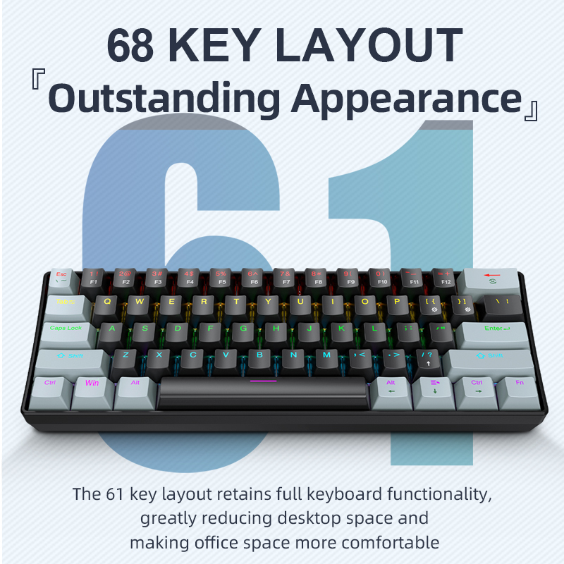 Gaming Keyboard Blue Switches - APAYADO K61 ミニメカニカルキーボード、有線、61 キー、ファントム RGB、ブラック/ホワイトレッド/ブルーメカニカルスイッチゲーム用、60% ポータブル