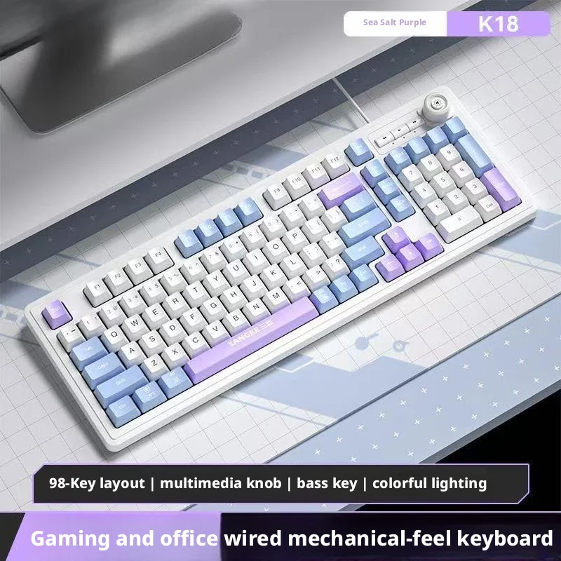 Gaming Keyboard No Noise - 98キー有線キーボード RGB グロー マルチメディアコントロールノブ 低ノイズ メカニカルセンスキーボード