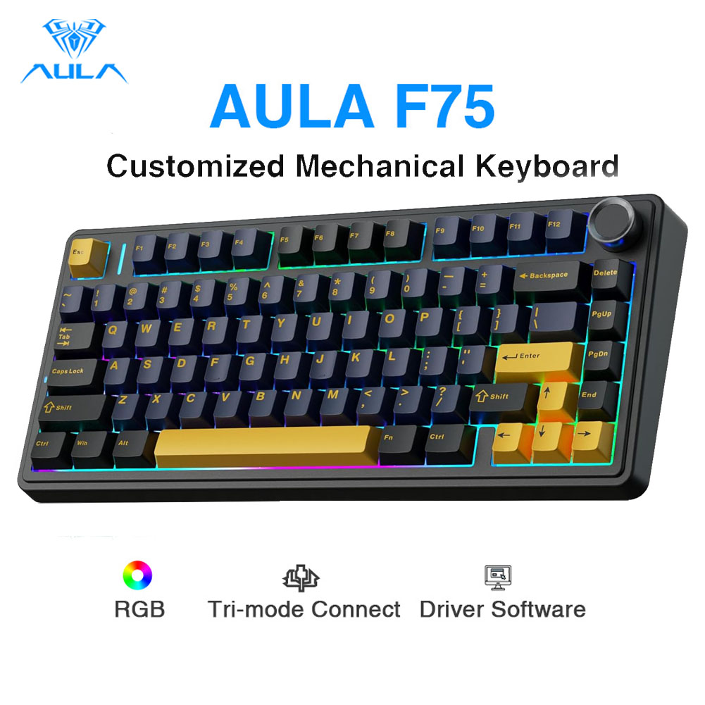 Gaming Keyboard Number Pad - Aula F75 メカニカルキーボード、完全ホットスワップ対応キー、5層パッドとノブ、BT/2.4GHz/USB、RGBバックライトゲーミングキーボード