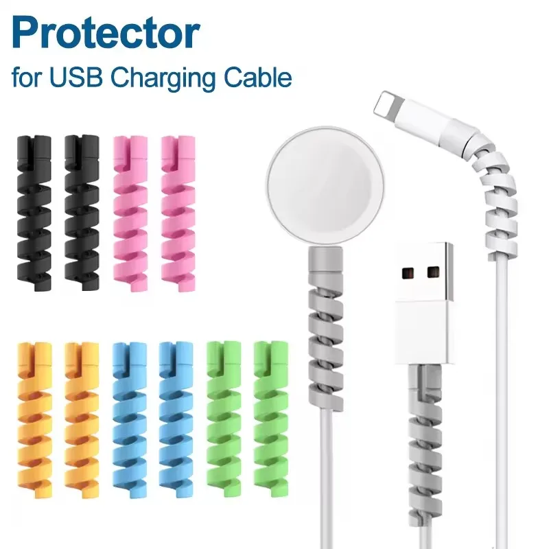 Coiled Usb Cable - USBケーブルプロテクター 充電ケーブル スパイラルシリコン保護スリーブ ワイヤーエンドコードカバー セーバー 電話時計充電ケーブル用
