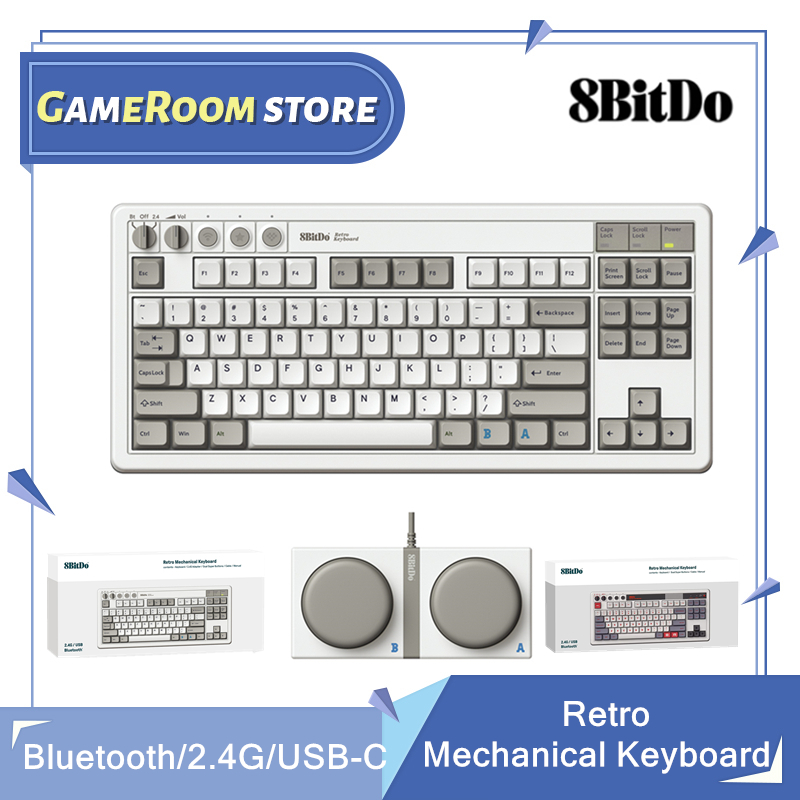 Gaming Keyboard Bluetooth - 8ビットレトロメカニカルゲーミングキーボード,Bluetooth, 2.4g,USB-C,ホットスワップ可能,87キー,WindowsおよびAndroid用