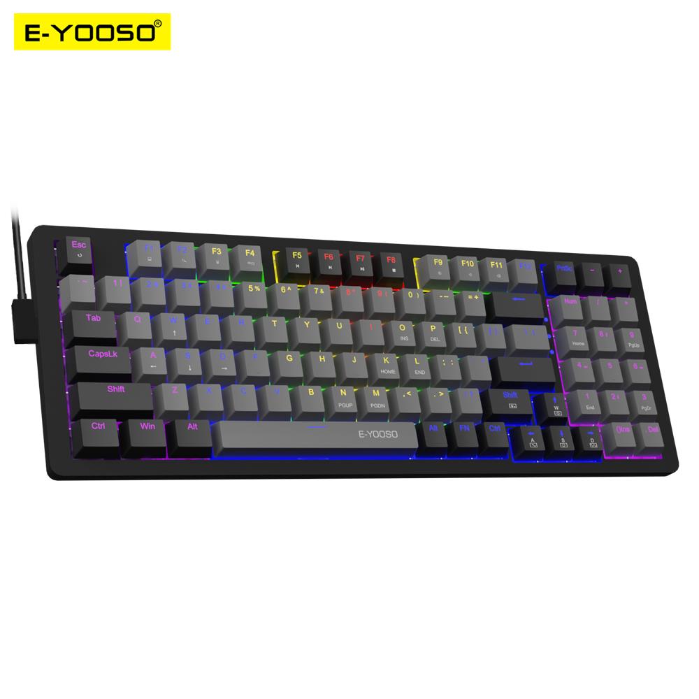 Gaming Keyboard Blue Switches - E-YOOSO Z94 USB メカニカルゲーミングキーボード有線モノクロ LED バックライト付き青赤スイッチ