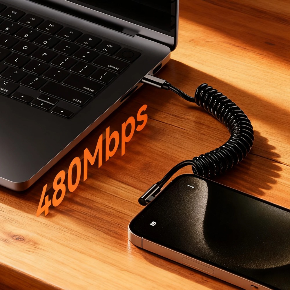コイル状USB-C充電ケーブル タイプC to C 90度直 - Coiled Usb Cable のレビューと価格