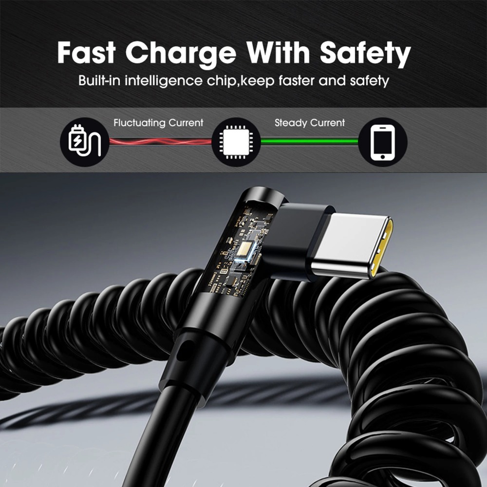 コイル状USB-C充電ケーブル タイプC to C 90度直 - Coiled Usb Cable のレビューと価格