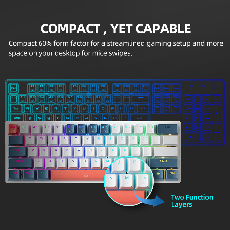 K500-B61 Machenike ミニメカニカルキーボー - Gaming Keyboard Blue Switches のレビューと価格