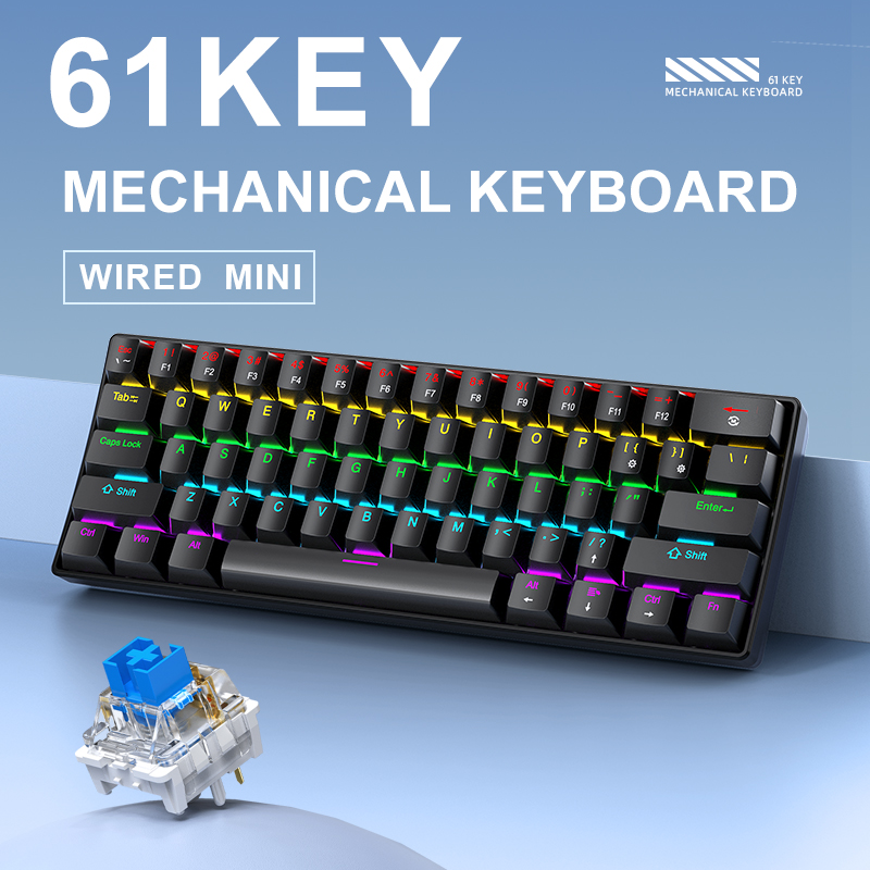 K61 有線メカニカルゲーミングキーボード、60% 61キー - Gaming Keyboard Blue Switches のレビューと価格